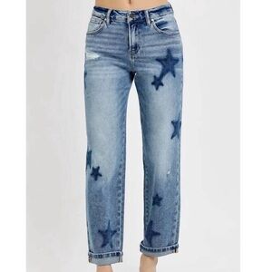 NEW RISEN star shadow mid rise boyfriend cuffed jeans in medium wash
